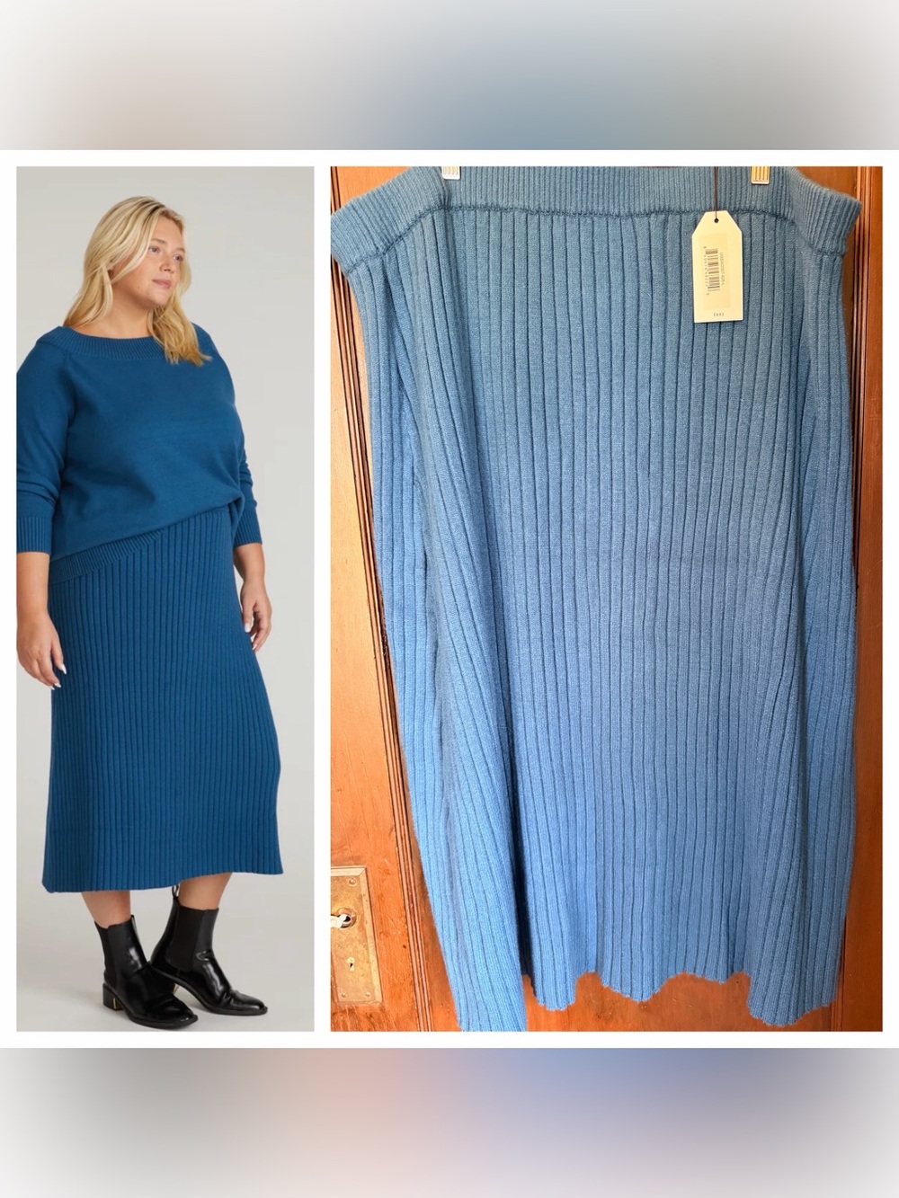 L (3X) Universal Standard Risa Ribbed Knit Midi Skirt - Blue